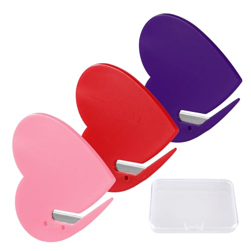 Lyreh 3stk Brieföffner Set, Herzförmig Brieföffner mit Sicherheitsklinge Glatt Post-Schneidewerkzeug für Geschenktüten Pakete Expressboxen Zuhause Büro (Rosa, Rot, Lila) von Lyreh