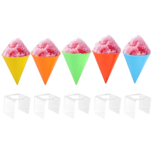 Lyreh 5 Stück Wiederverwendbare Schneekegelbecher mit 5 Acrylhalterungen, 10,3 x 8 cm Kunststoff Eisbecher Kompatibel mit Nostalgia und Cuisinart (Gelb, Rot, Blau, Orange, Grün) von Lyreh