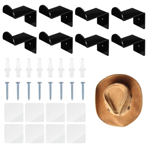 Lyreh 8stk Wand-Cowboyhutständer, 7x4,5cm Acryl Stark Klebende Huthaken mit 8 Schrauben Praktischer Wand-Kappen-Organizer Geeignet für Western-Raumdekoration (Schwarz) von Lyreh