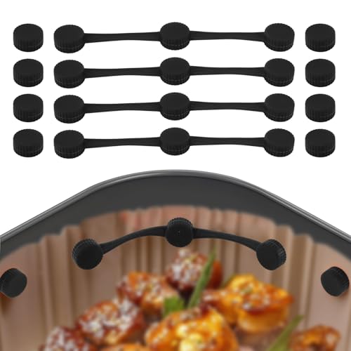 Lyreh Airfryer Magnet Set, Universelle Passform mit 4 Silikonstreifen und 8 Schnallen Hitzebeständig Lebensmittelecht Hält Backpapier Sicher & Schützt den Korb (Schwarz) von Lyreh