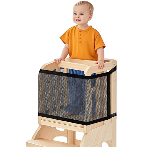 Lyreh Kleinkinderturm Sicherheitsnetz, Doppelschicht Sicherheitsnetz für Lernturm & Küchenhelfer Tritthocker Dichtes Netz 4-Seitiger Schutz für Kinder Spiel und Spielzeugaufbewahrung von Lyreh