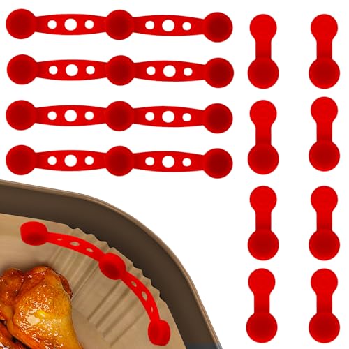 Lyreh Magnet Heißluftfritteuse Silikonschnalle, Universelle Magnet für Heißluftfritteuse zum Befestigen von Backpapier-Einsätzen Verhindert Papierverbrennung Hitzebeständig Wiederverwendbar (Rot) von Lyreh