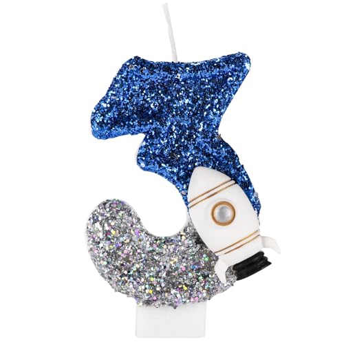 Raumschiff Geburtstagskerze, Weltraum Astronauten Geburtstagsdeko Glänzende Astronauten Zahlenkerze Weltraum Kuchendeko für Mottopartys (3) von Lyreh