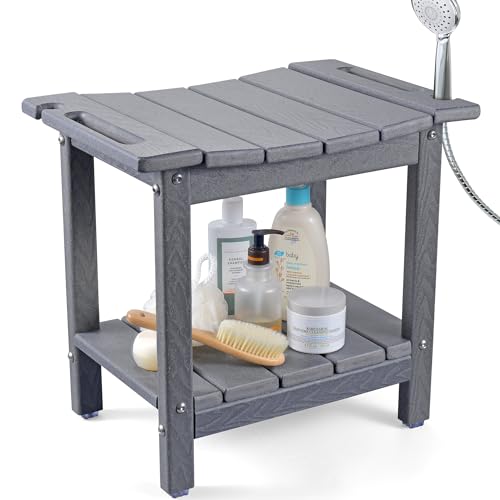 LyriFine Duschhocker, 47 cm HDPE wasserdichter Duschstuhl für die Dusche, Badezimmer Hocker mit Duschkopfhalter, 160 kg Stabiler Duschhocker für ältere Menschen und Senioren zum Rasieren der Beine von LyriFine