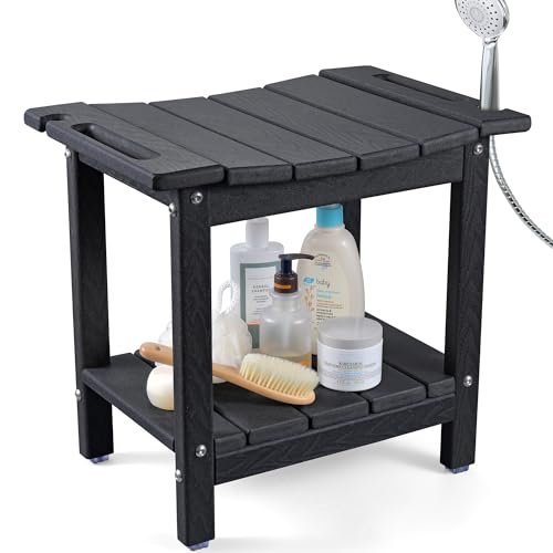 LyriFine Duschhocker, 47cm HDPE wasserdichter Duschstuhl für die Dusche, Badezimmer Hocker mit Duschkopfhalter, 160kg Duschhocker für ältere Menschen und Senioren zum Rasieren der Beine, Schwarz LyriFine Duschhocker, 47cm HDPE wasserdichter Duschstuhl für die Dusche, Badezimmer Hocker mit Duschkopfhalter, 160kg Duschhocker für ältere Menschen und Senioren zum Rasieren der Beine, Schwarz von LyriFine