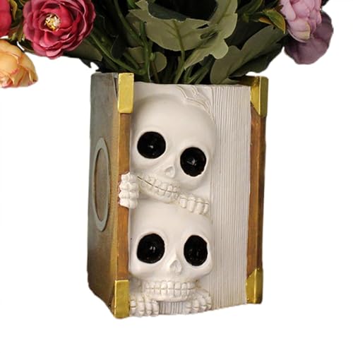 Skull Flower Pot - Resin Skull Vase, Gothic Plant Pot, Plant Pots Skull Planter | Gothic Planter Room Decor, Skeleton Book Planter Pot, Succulent Pots Small Pot for Plants von Lyricalist