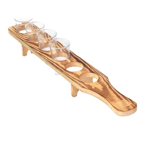 Tequila Serviertablett – Glas-Aufbewahrungsregal aus Holz mit 6 Gläsern, Schnapsgläser als Holztablett | Tequila-Serviertablett für Bar, Restaurant, Party, vereinigt von Lyricalist