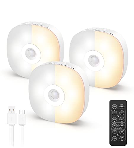 Lyridz Nachtlicht Dimmbar mit Fernbedienung, LED Schrankbeleuchtung Batterie USB Aufladbar, einstellbare Helligkeit Warmlicht&Weißlicht LED-Licht für Schlafzimmer Küche 3 Stück(kein Bewegungsmelder) von Lyridz