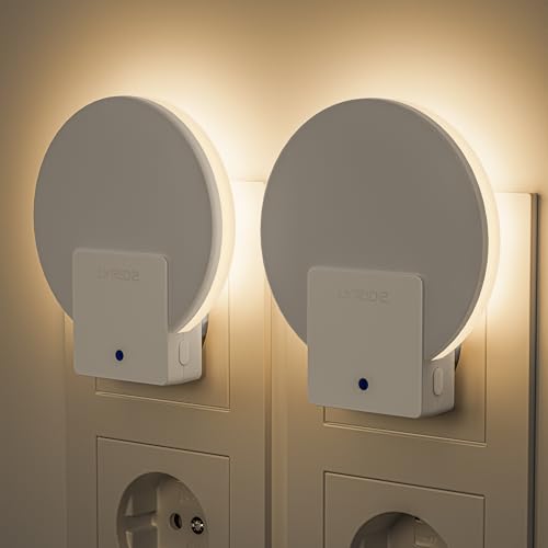 Lyridz Nachtlicht Steckdose mit Dämmerungssensor - Hinterleuchtete Led Nachtlicht Dimmbar - 2 Stück Steckdosenlicht Warmweißes 1-50 lm für Flur, Treppe, Schlafzimmer, Kinderzimmer von Lyridz