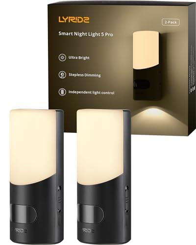 Lyridz Nachtlicht mit Bewegungssensor Batterie Ultrahelles, 2 Stück Wiederaufladbare Nachtlampe Warmweißes Dimmbares LED Nachtlicht mit Akku, 3 Modi, für Schlafzimmer, Küche, Flur, Treppe, 2700K von Lyridz