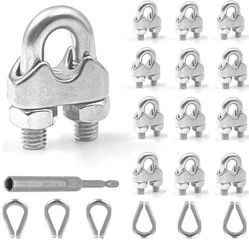 Lyrlidr 12 Stück M5 Drahtseil Klemmen Kabelschellen 6 Stück 5mm Drahtseil Thimble U Bolzen Sattelbefestigung 304 Edelstahl Kabelschellen (M5, 12) von Lyrlidr