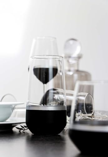 Lyros Schwarze Trinkgläser 6er Set, Handgefertigt, Schwarz Verziert mit Silberstreifen, 400 ml, Elegantes Design für Stilvolle Anläss von Lyros