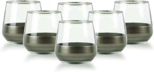 Lyros Trinkgläser 6er Pack, 270ml, Handgefertigt mit Dunklem Glas und Grauer Verzierung, Wasserglas Set, Gläser Wasser, Saftgläser von Lyros