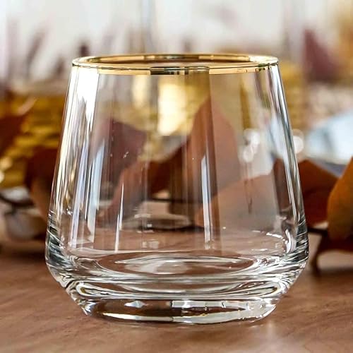 Lyros Trinkgläser - 6er Set, Handgefertigt, 270ml, Klarglas mit Goldenem Rand, Zeitlos Elegant für Jeden Anlass von Lyros