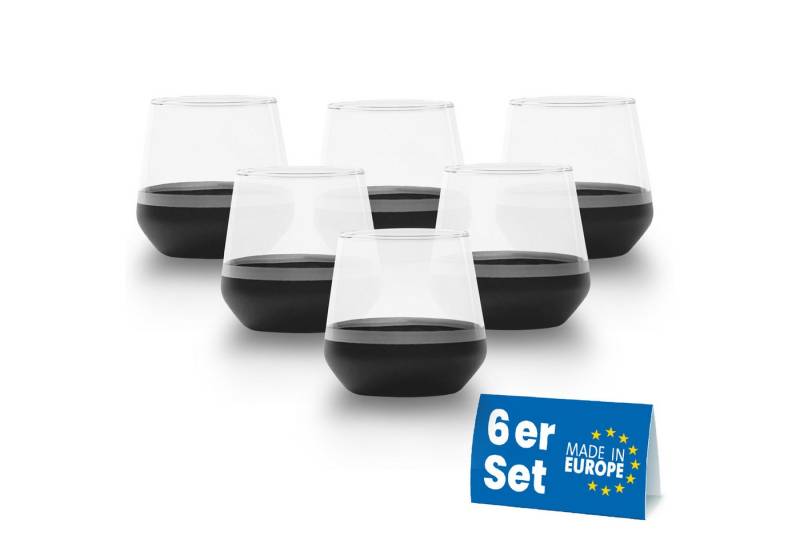 Lyros Weinglas Weingläser 6er Set Handgefertigte, Schwarz Verziert mit Silberstreifen von Lyros