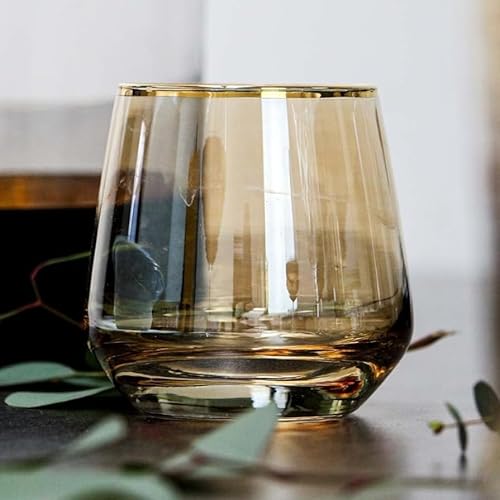 Wassergläser Saftgläser Trinkgläser | Set von 6 | 270ml | Handgefertig | Goldenes Glas mit Goldrand | Elegant und Luxuriös (270 ml) von Lyros