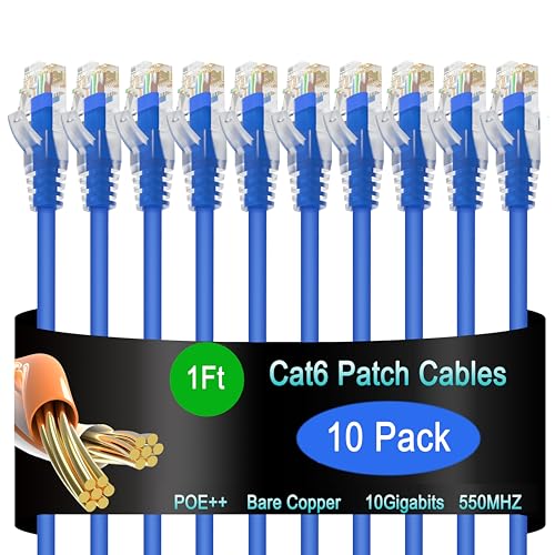 Lysymixs Cat6 Ethernet Patchkabel 0,3m (10 Stück), Cat6 Patchkabel für Rechenzentren, Cat 6 Patchkabel 10G, Netzwerk-Patchkabel für Heim- und Unternehmensnetzwerk - Blau von Lysymixs