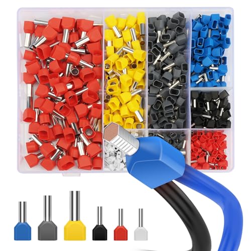 Zwillingaderendhülsen Set 0,5-10 mm², Lytool 750 tlg. Twin Aderendhülsen Set mit Adernhülsenbox, Doppelt Aderendhülsen Isolierte Aderhülsen Kabelendhülsen für Drahtverbindung von Lytool
