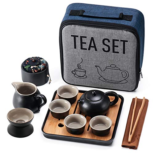 Mini-Reise-Kung-Fu-Teekannenset mit Tablett – tragbare chinesische Keramik-Porzellan-Teekanne mit Tee-Ei, Geschenktasche, alles in einem für Geschäft, Hotel, Outdoor, Picknick von Lyty