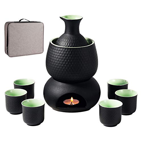 Sake-Set und Tassen mit Wärmer und Geschenkbox, traditionelles japanisches Porzellan für heiße Sake-Getränke, 9-teilig, inklusive 1 Herd, 1 Warmhalteschale, 1 Sake-Flasche, 6 Tassen von Lyty