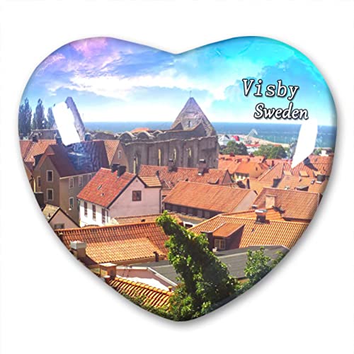 Schweden Visby Kühlschrankmagnet, Kühlschrank-Aufkleber, Kollektion, dekorativer Magnet, Reise-Souvenir, Herzform, Kristallglas von Lywallca