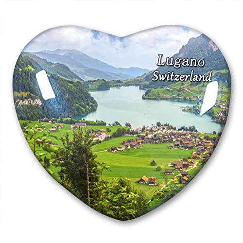 Schweiz Lugano Kühlschrankmagnet Kühlschrankaufkleber Kollektion Dekorativer Magnet Reise-Souvenir Herzform Kristallglas von Lywallca