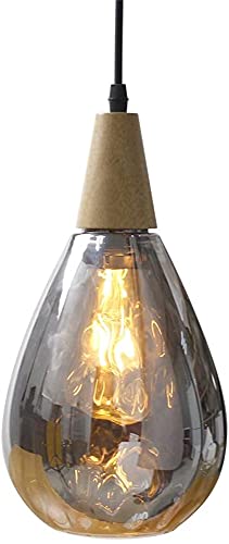 ‎Lywins E27 Hölzern Wassertropfen Wellenlicht Grau Glas Modern nordisch Pendelleuchten Hängelampen Zum Esszimmer Küche Schlafzimmer Leuchte von Lywins