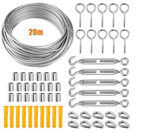 Heavy Duty Gartendraht für Kletterpflanzen 20M / 2mm PVC-beschichtetes Edelstahldrahtseil-Kit, M5 Spannschloss-Drahtspanner-Kit, Zaundrahtrollen-Kit, Kabelgeländer-Kit von Lyxtiorn