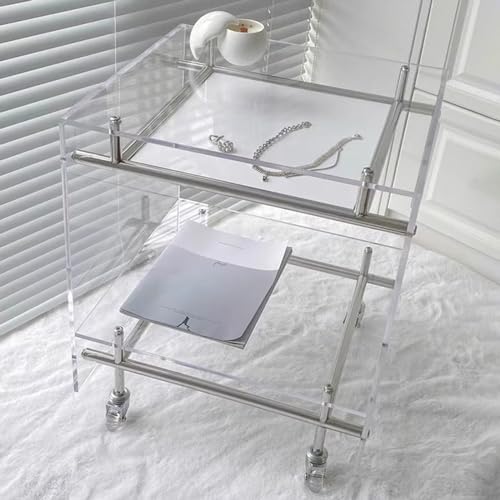 Kleiner Schreibtisch, Beistelltisch aus Acryl mit Rollen for kleine Räume, Mobile Beistelltische mit feststellbaren Rollen, Nachttisch/Nachttisch for Wohnzimmer, Schlafzimmer, 2-stöckig, transparent(C von LyzqxHL