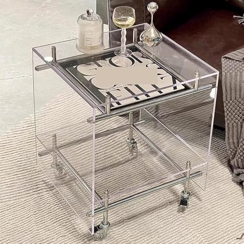 Kleiner Schreibtisch, Beistelltisch aus Acryl mit Rollen for kleine Räume, Mobile Beistelltische mit feststellbaren Rollen, Nachttisch/Nachttisch for Wohnzimmer, Schlafzimmer, 2-stöckig, transparent(B von LyzqxHL