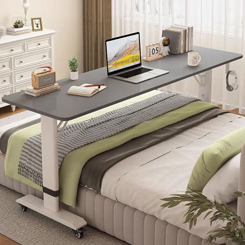 LyzqxHL Höhenverstellbarer Stehschreibtisch mit Rädern in Queen-Size-Größe – Mobiler Betttisch for den Heim- und Krankenhausgebrauch(Gray,90.6" W) von LyzqxHL