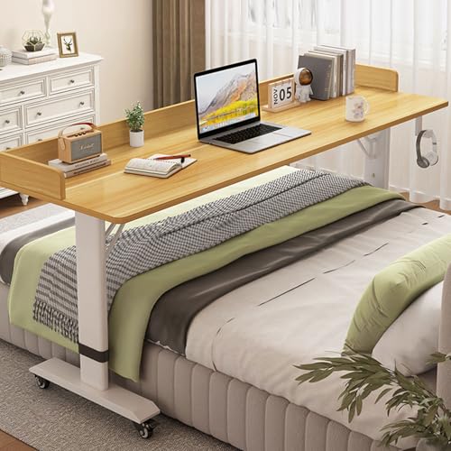 LyzqxHL Höhenverstellbarer Stehschreibtisch mit Rädern in Queen-Size-Größe – Mobiler Betttisch for den Heim- und Krankenhausgebrauch(Walnut with Baffle,70.9" W) von LyzqxHL