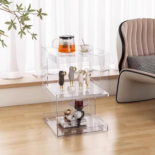 LyzqxHL Kleiner Schreibtisch, Beistelltisch aus durchsichtigem Acryl mit 3-stufiger Ablage – Nachttisch for Wohnzimmer, Schlafzimmer – Moderner Beistelltisch for Kaffee, Bücher, Dekoration(Clear) von LyzqxHL