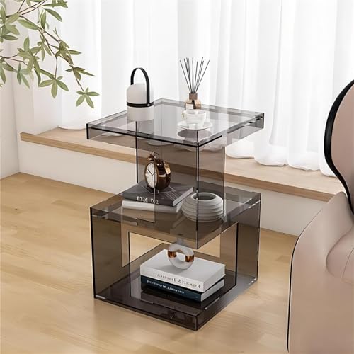 LyzqxHL Kleiner Schreibtisch, Beistelltisch aus durchsichtigem Acryl mit 3-stufiger Ablage – Nachttisch for Wohnzimmer, Schlafzimmer – Moderner Beistelltisch for Kaffee, Bücher, Dekoration(Grey) von LyzqxHL