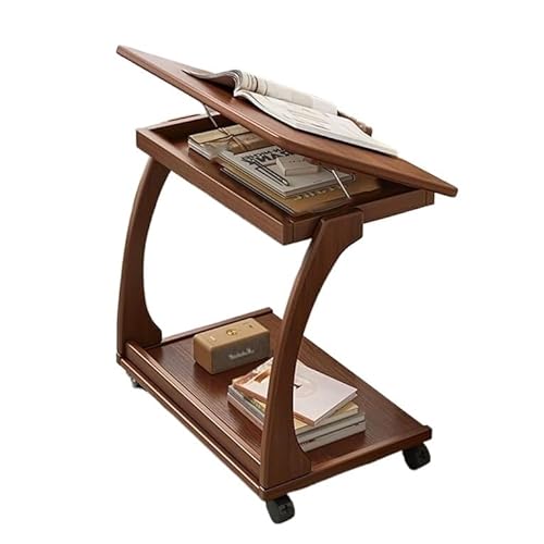 LyzqxHL Kleiner Schreibtisch, rollbarer Couchtisch, Sofatisch aus Holz mit kippbarer Tischplatte, C-förmiger Beistelltisch for die Couch, Beistelltische for Wohnzimmer, Schlafzimmer(Walnut,40cm) von LyzqxHL