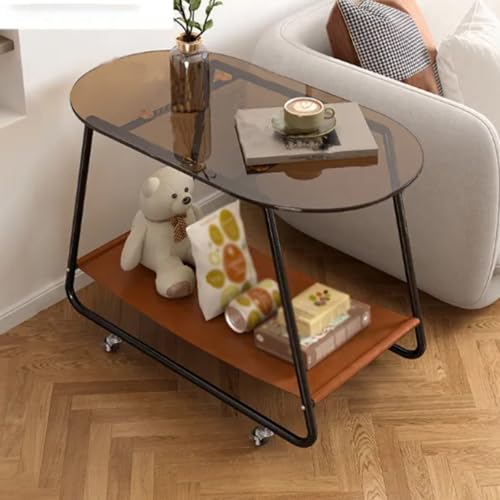 Moderner Couchtisch mit Ottomane aus Holz und Stauraum. Mitteltische mit doppelschichtiger Tischplatte aus gehärtetem Glas. Ideal als Sofaseite im Wohnzimmer oder Schlafzimmer. Mit oder ohne Rollen er von LyzqxHL