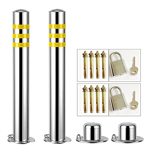 Pfosten, 2er-Pack Parkabsperrpfosten mit Vorhängeschloss, Pollerpfosten aus Edelstahl mit Reflektorstreifen, Verkehrskegel for den gewerblichen oder privaten Gebrauch(600x89mm/23x3.5in) von LyzqxHL