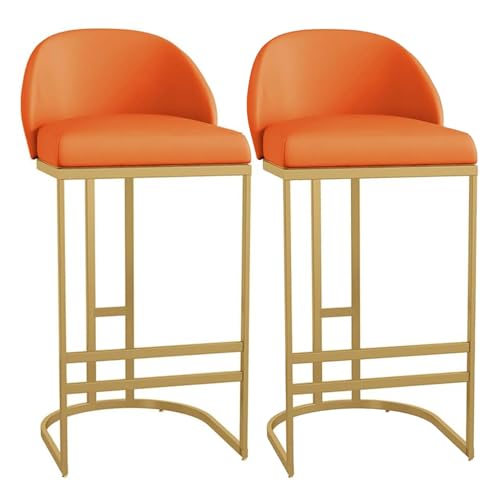 Stühle in Thekenhöhe, Barhocker aus PU-Leder, 2er-Set, nordische Barhocker in Thekenhöhe mit Rückenlehne, bequeme Frühstücksbarstühle for Zuhause/Pub/Küche/Insel, braun, 65 cm(Orange,75cm/29.5") von LyzqxHL