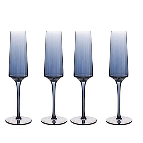 Lzeal Champagnerbecher Vier Blauer Kristall-Champagner-Flöten, 9.84 Zoll hohe Kristall-Stemware, klassischer und Nahtloser Turm-Design - Bleifreies Glas. Cocktailgläser von Lzeal