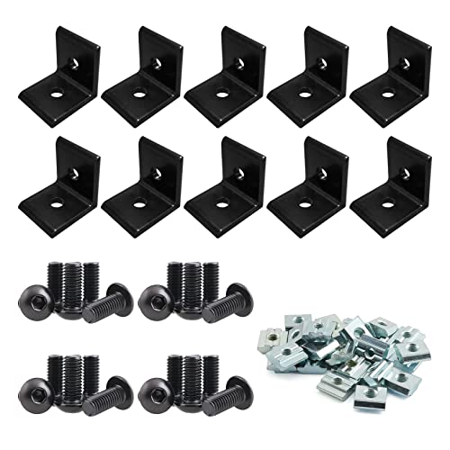 Eckwinkel 20 x 20mm Eckverbinder aus Aluminium für Aluprofil mit M5 T-Muttern und M5x8 mm Sechskantschrauben für 6 mm Schlitz, Silber, 10 Stück von Lzjcyxgs