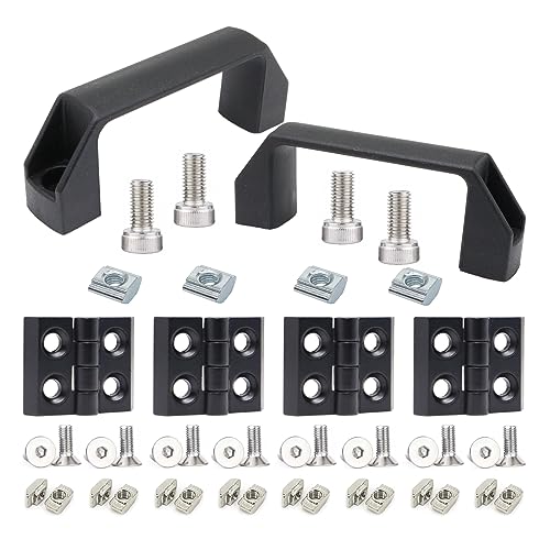 2 Sets Türgriff und Türrahmenscharniere, Installationsset für 20er Serie Aluminium Extrusionsprofil, Schlitz 6 mm, inkl. 2 flachen, Griffen,4Türrahmenscharniere 20 Muttern，schwarzen von Lzjcyxgs