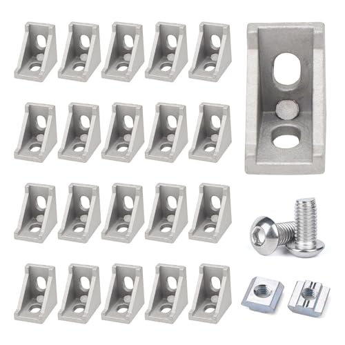 Eckwinkel 20 x 20mm Eckverbinder 20 x Winkel aus Aluminium für Aluprofil/Aluformrohre(Silber), 40 Stück M5 T-Muttern, 40 Stück M5x8 mm Sechskantschraube für 6 mm Schlitz von Lzjcyxgs