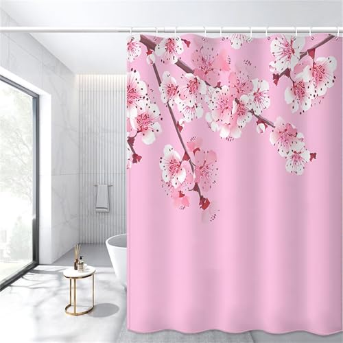 Duschvorhang Wasserdicht Textil 220x200cm Waschbar Anti Schimmel Vorhang für Dusche Und Badewanne Blüten Und Blätter für Alle Haushalte Einrichtungsstile Pflegeleicht mit 12 Shower Curtain Haken B2782 von Lzonge