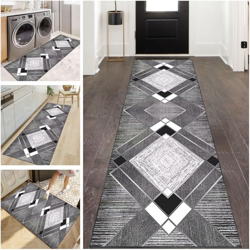 Teppich Läufer Flur 50 x 180 cm Rutschfest Waschbar Küchenteppich Teppichläufer Flur Lang Fußmatte Flurteppich Modern Korridor Tepiche Kurzflor Läufer Teppich für Flur Küche Wohnzimmer Schlafzimmer von LzreXnvoFxg