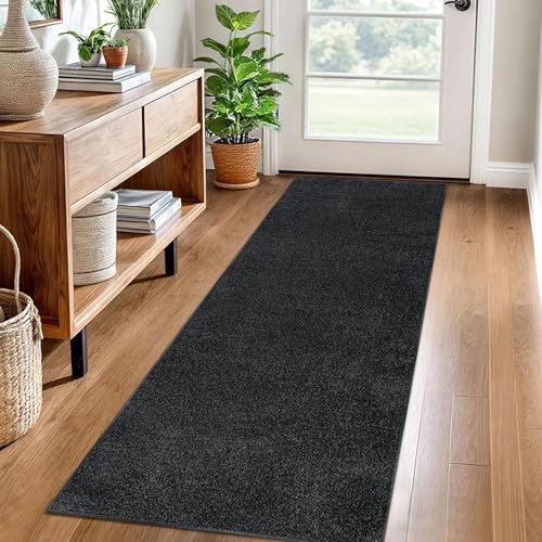 Teppich Läufer Flur Küche rutschfest Küchenteppich 60 x 140 cm Waschbar Küchenläufer Flurteppich Fußmatte Flur Runner Teppiche Korridor Teppich Eingangsteppich Teppichläufer für Entryway Schwarz von LzreXnvoFxg