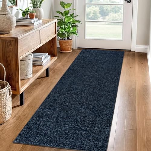Teppich Läufer Flur Küche rutschfest Küchenteppich 60 x 150 cm Waschbar Küchenläufer Flurteppich Fußmatte Flur Runner Teppiche Korridor Teppich Eingangsteppich Teppichläufer für Entryway Küche Blau von LzreXnvoFxg