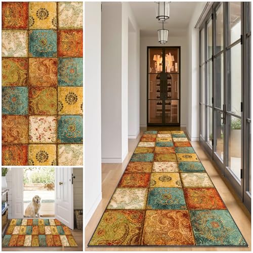 Teppich Läufer Flur Lang Waschbar Flur Läufer Teppich 60 x 400 cm küchenteppich rutschfest Teppichläufer Flur, Flurläufer Lang Korridor Teppich Läufer für Küche, Eingang, Wohnzimmer Schlafzimmer von LzreXnvoFxg