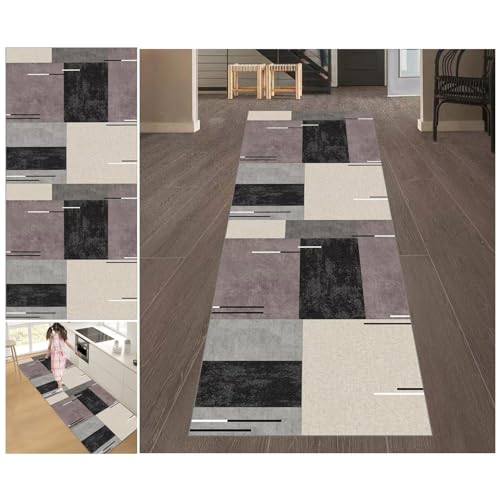 Teppich Läufer Flur rutschfest 100 x 160 cm Teppichläufer Flur Modern Waschbar Küchenläufer Flurteppich Flurläufer Fußmatte Lang Korridor Teppich Läufer für Eingang, Küche, Schlafzimmer, Wohnzimmer von LzreXnvoFxg