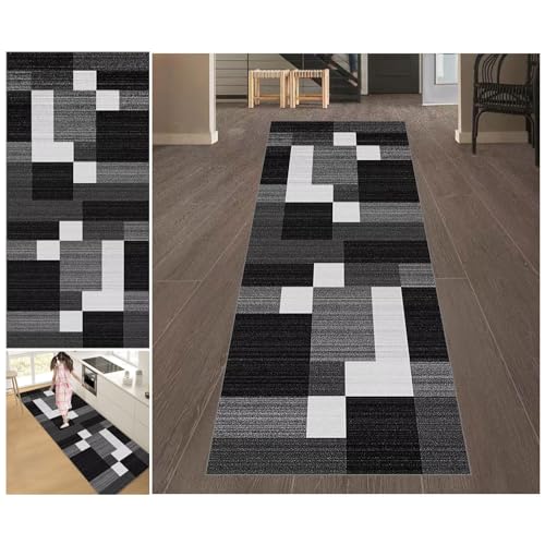 Teppich Läufer Flur rutschfest 120 x 200 cm Teppichläufer Flur Modern Waschbar Küchenläufer Flurteppich Flurläufer Fußmatte Lang Korridor Teppich Läufer für Eingang, Küche, Schlafzimmer, Wohnzimmer von LzreXnvoFxg