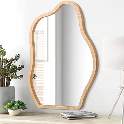 Asymmetrischer Spiegel für Wanddekoration Moderner hölzerner gerahmter Wandspiegel Einzigartige Form an der Wand befestigter Spiegel Dekorativ für Wohnzimmer Schlafzimmer Badezimmer Eingang Kleine von Lzuso